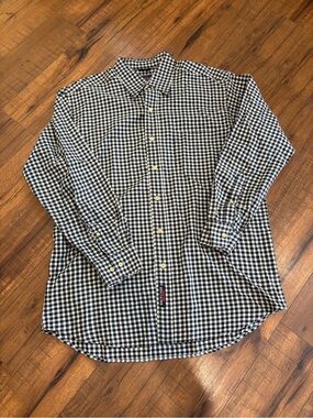 Britches Great Outdoors Navy White Mini Check Gingham Cotton Button Down Men’s L